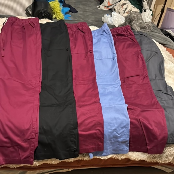 Bundle of Scrub Pants in Burgundy, Black, Blue, and Gray - Picture 1 of 6